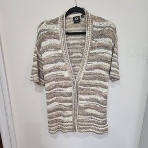 AMBER SUN MULTI-COLOR IVORY, GRAY, TAN, KNIT CARDIGAN - SIZE MED